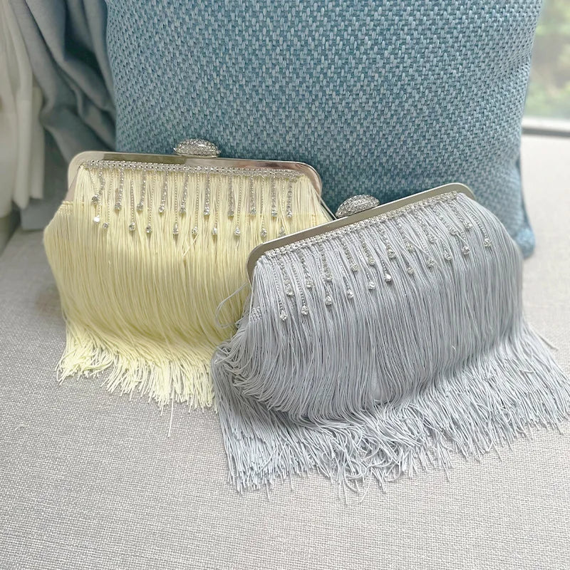 Fashionable Tassels Evening Bags Women's Elegant Handbag Single Shoulder Crossbody Bag Evening Wear Ladies Solid Color Bolsos