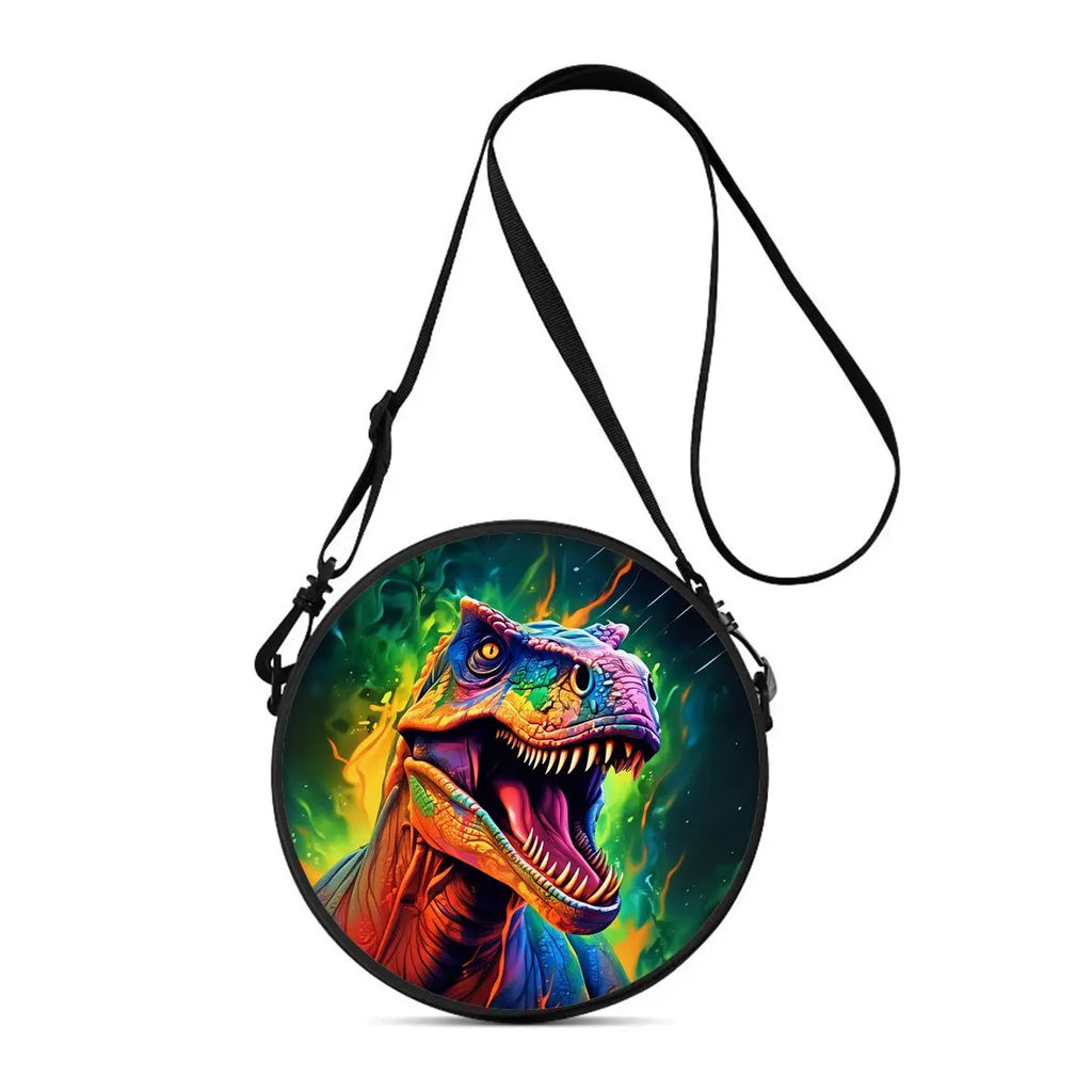 Dinosaur Print Round Shoulder Bag Casual Messenger Bag for Woman Best Gifts 2D Flat Casual Daily Crossbody Bag