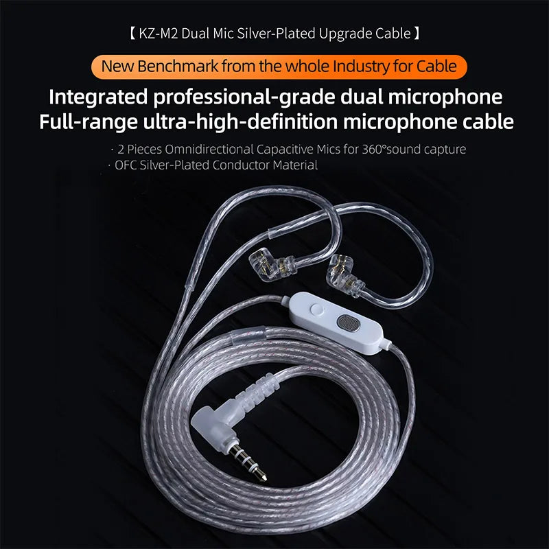 KZ-M2 Silver-plated upgrade cable with Type C/3.5MM dual microphone for EDX Pro X AS16 Pro PRX Zenith