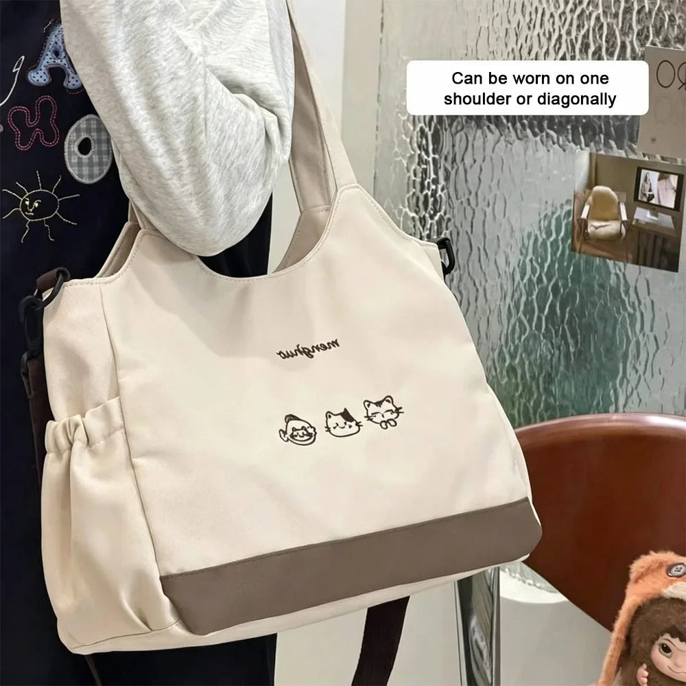 Large Capacity Tote Bag Canvas Material Zipper Closure Crossbody Bag Durable Construction Soft Cotton Strap Shoulder Bag