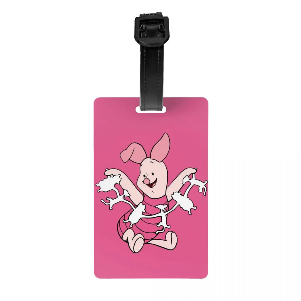 Custom Happy P-Piglets Anime Big Movie Luggage Tag With Name Card Privacy Cover ID Label for Travel Bag Suitcase