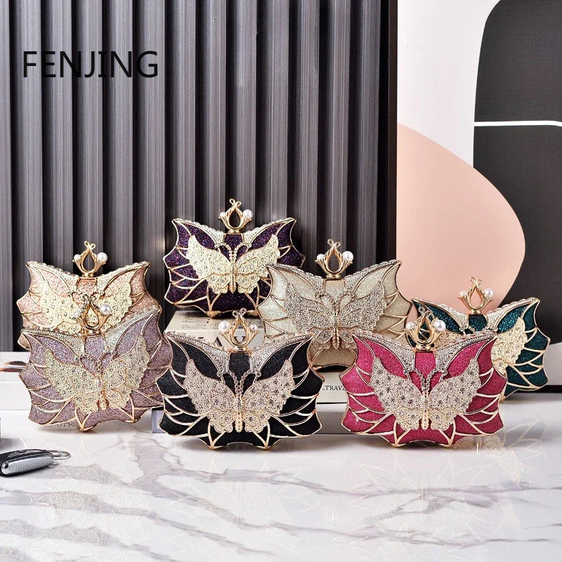 Fashion Luxury Evening Bags Hollow Butterfly Party Bag Bridal Wedding Diamond Clutch Elegant Banquet Handbags Dinner Purse Sac