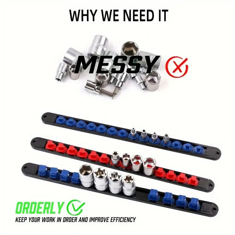 6pc 360° Swivel Socket Organizer Set - Durable ABS Storage Racks, 1/4"" 3/8"" 1/2"" Clips, Space-Efficient & Easy Access