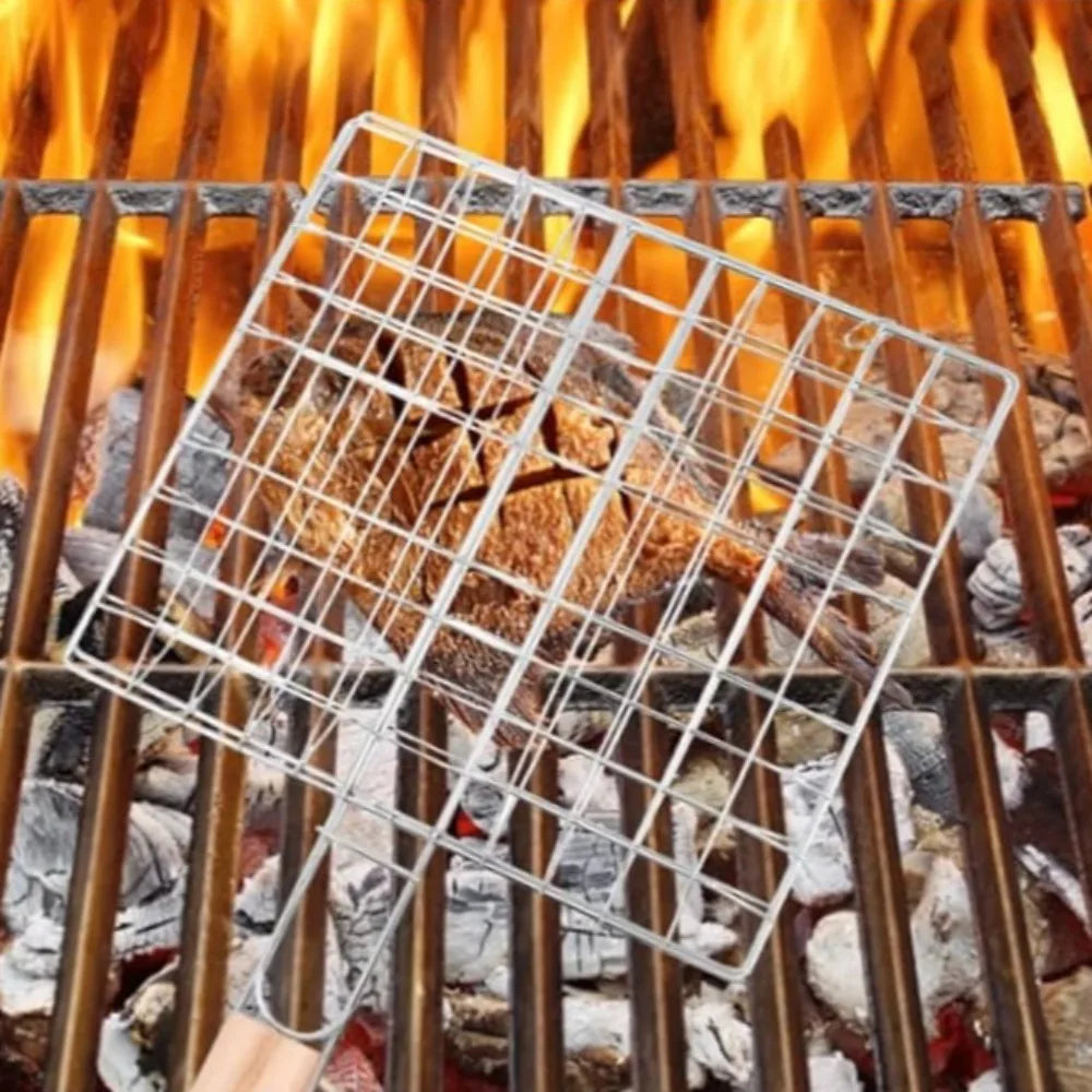 BBQ Fish Grill Basket, Picnic Barbecue Stick,Stainless Steel Vegetable Grilling Basket,Outdoor Grill Accessories,Barbecue Skewer