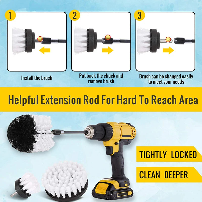 2/3.5/4/5'' Brush Car Polisher Bathroom Cleaning Kit Power Scrubber Brush Attachment Set  with Extender Kitchen Cleaning Tools