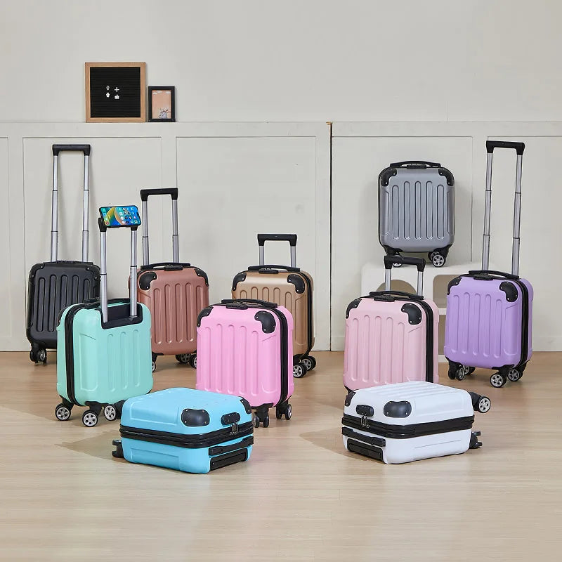 Fashionable Carry-On Luggage 14-inch Cabin-Size Suitcase Perfect for Short Trips Includes Cup Holder and Phone Holder Multi-Dire