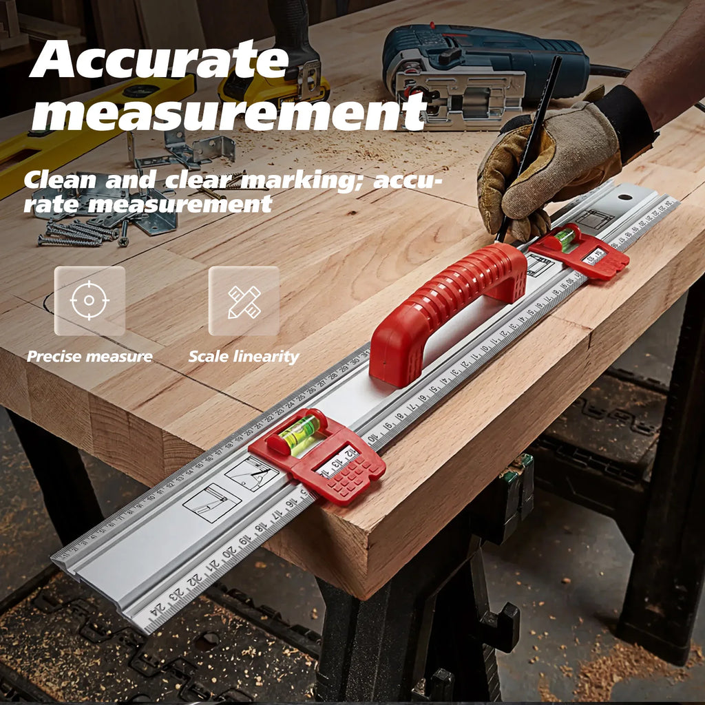 Aluminum Alloy Level Ruler Marking Layout Ruler Multifunctional Sliding Guide Marking Rulers with 2 Spirit Level for Woodworking