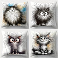 4Pcs Cute Cat Pillow Covers - Modern Cartoon Design, Zipper Closure, Polyester Material, Home Decor for Living Room Sofa