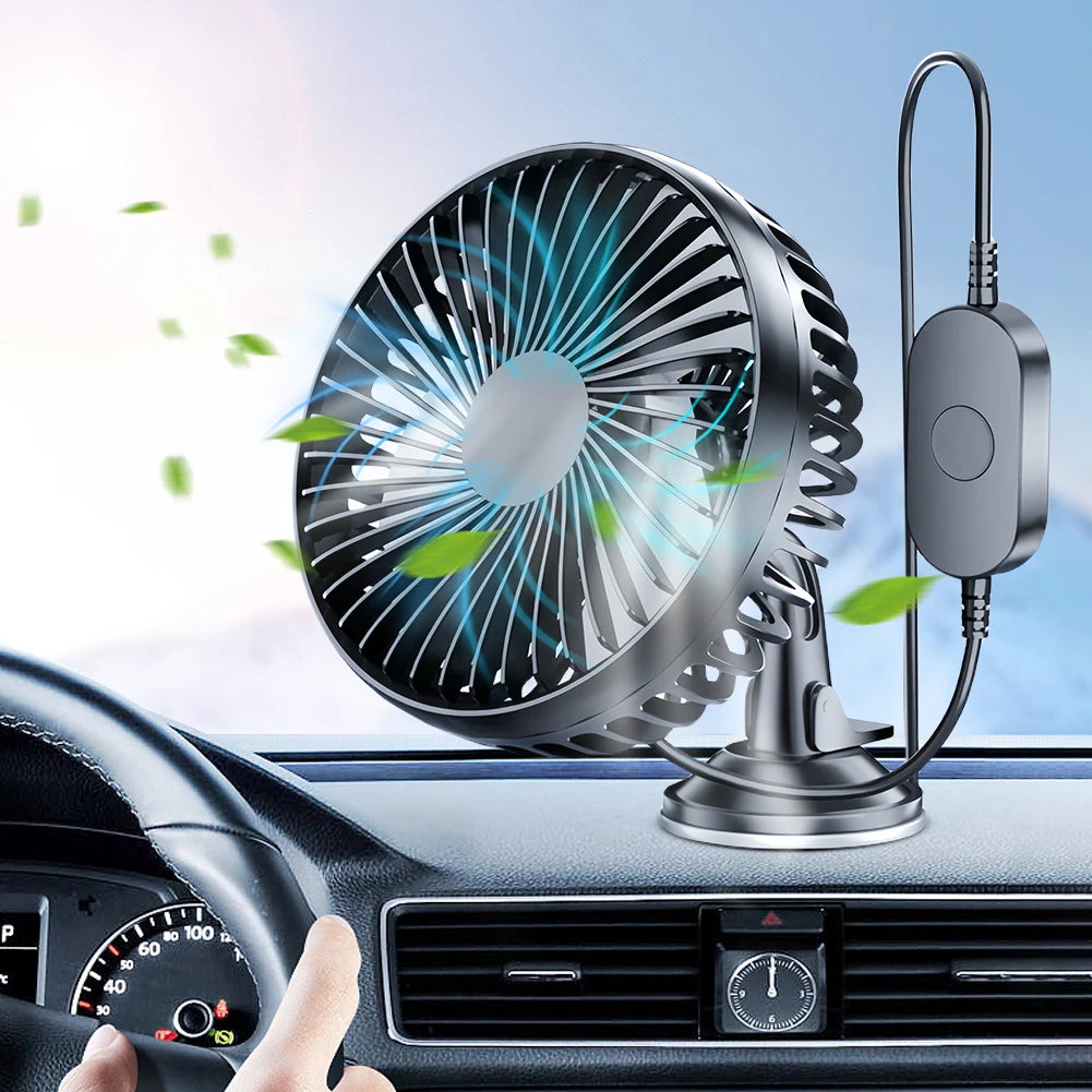 USB Single Head Car Fan 12V/24V with Suction Cup Auto Cooler 360 Degree All-Round Mini Car Air Cooling Fan for Car Truck SUV RV