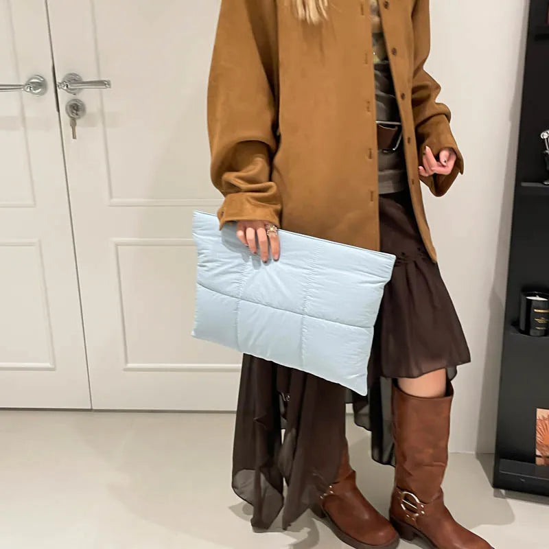 Korean Cross Border Puff  Laptop Bag  for Macbook Shockproof Hand Carry Clutch Bag Comfortable and Versatile Texture Pillow Bag