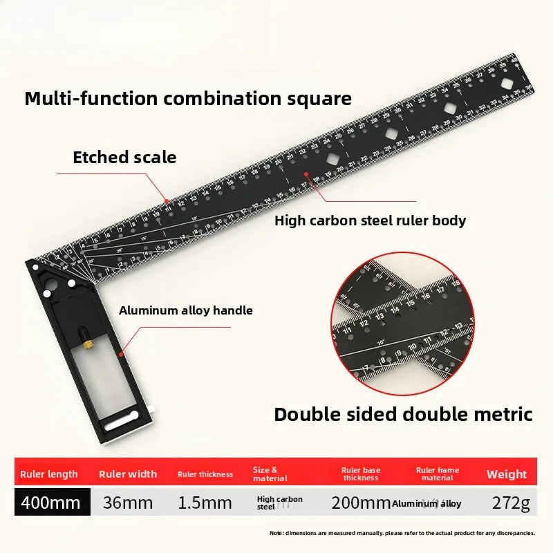 Industrial Grade Multi-Hole Right Angle Ruler 90° High Precision Woodworking Positioning Scribing Angle Square Multi-functional
