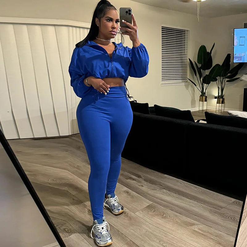 Weird Puss Women Tracksuit 2 Piece Set 2024 Autumn Casual Zip Thin Drawstring Jacket+Leggings Matching Streetwear Sporty Suit