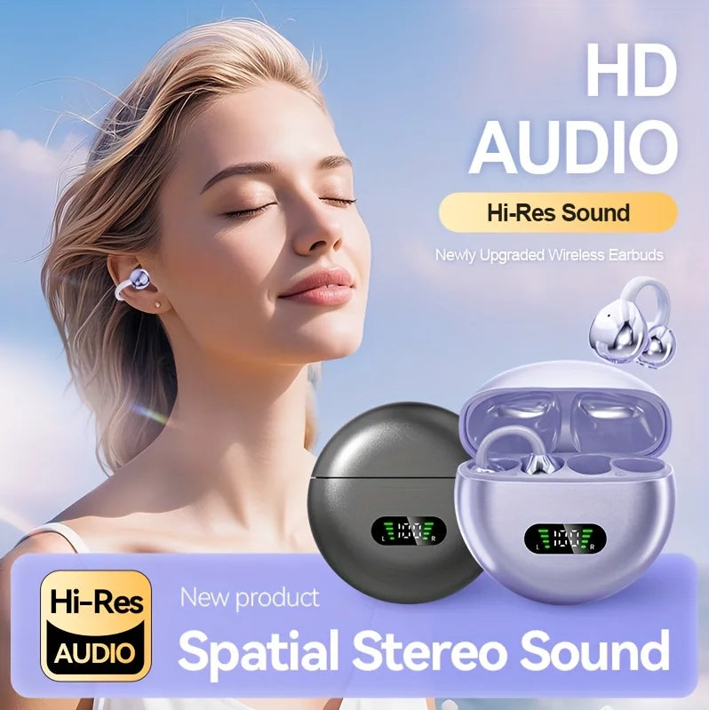 New Q71 TWS Bone Conduction Earphones Bluetooth 5.3 Earbuds Clip on Ear Comfortable Sport Digital Display Headsets
