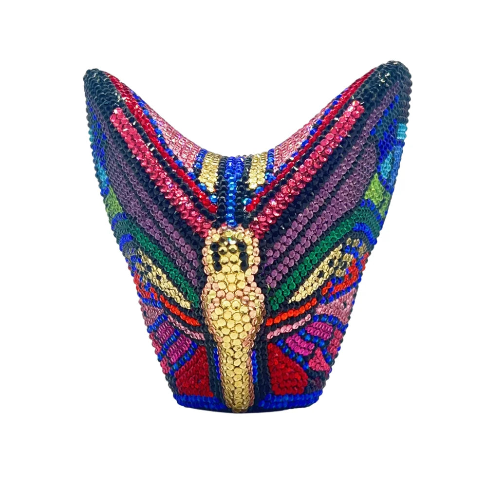 Hot Selling Butterfly Monarch Shaped Crystal Luxury Evening Bag Rhinestone Clutch Purse for Ladies Trendy Metal Frame Handbag