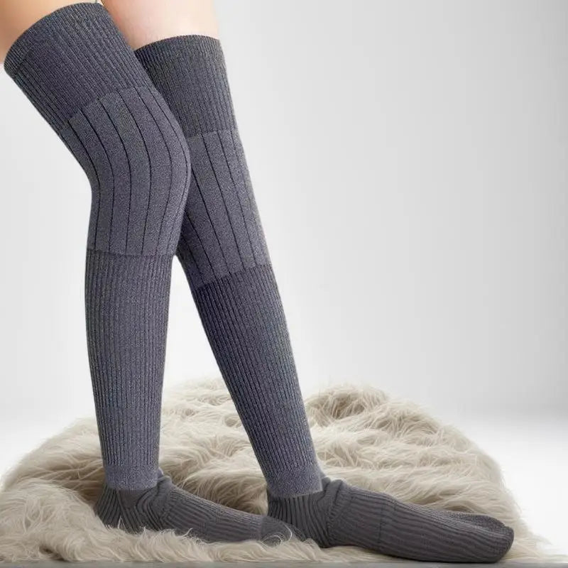 High-Grade Wool Cashmere Knee Pads & Leg Warmers, Pair in Grey/Black, Overall Knee Protection