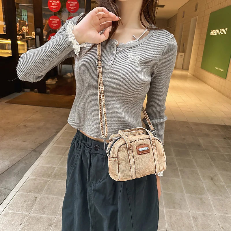 New Korean Style Mini Crossbody Bag Fashion Denim Shoulder Bag for Teenage Girl Relaxing and Versatile Travel Bag