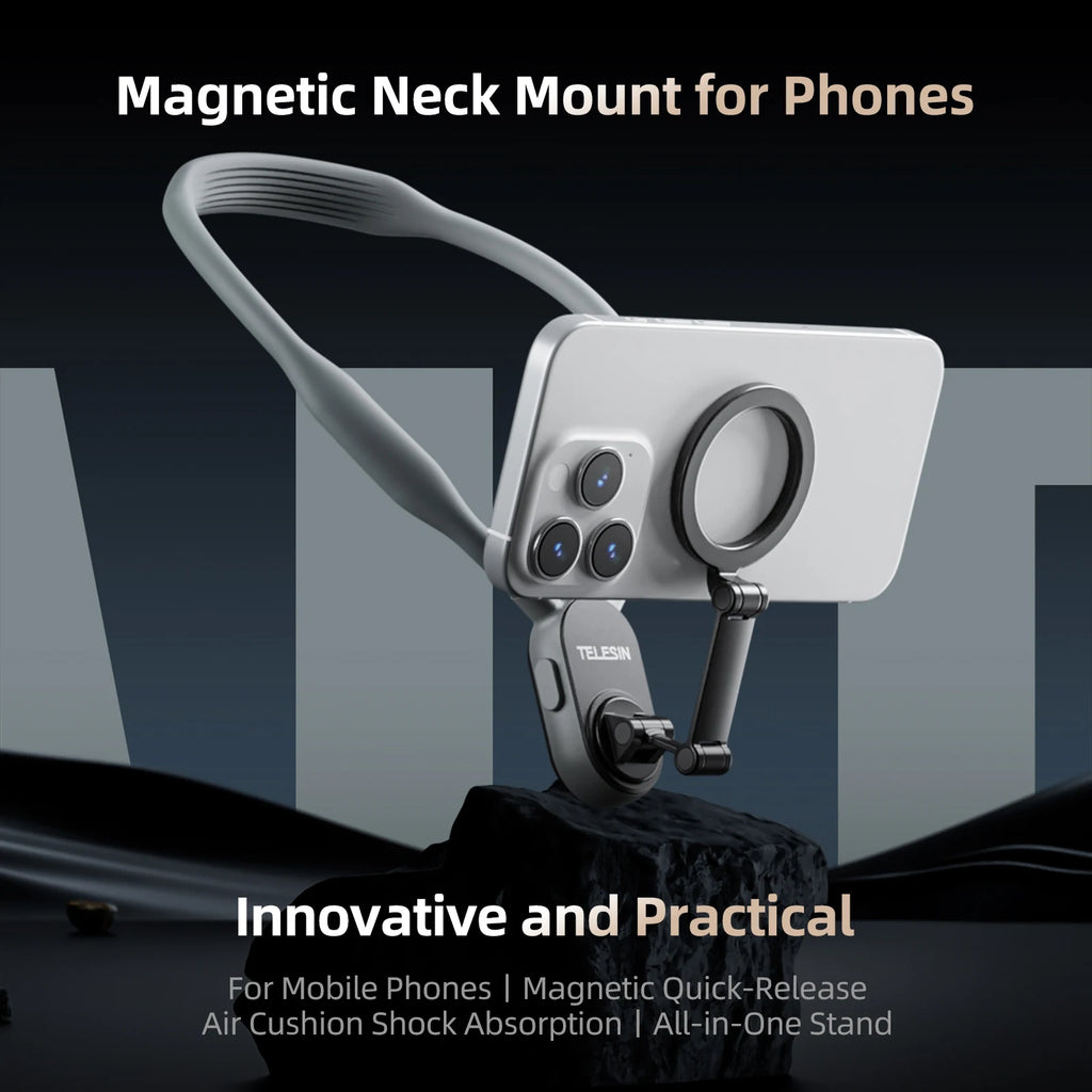 TELESIN Silicone Magnetic Neck Mount Quick Release Phone Stand for Iphone Magasafe SAMSUNG HUAWEI XIAOMI Universal Phone Holder