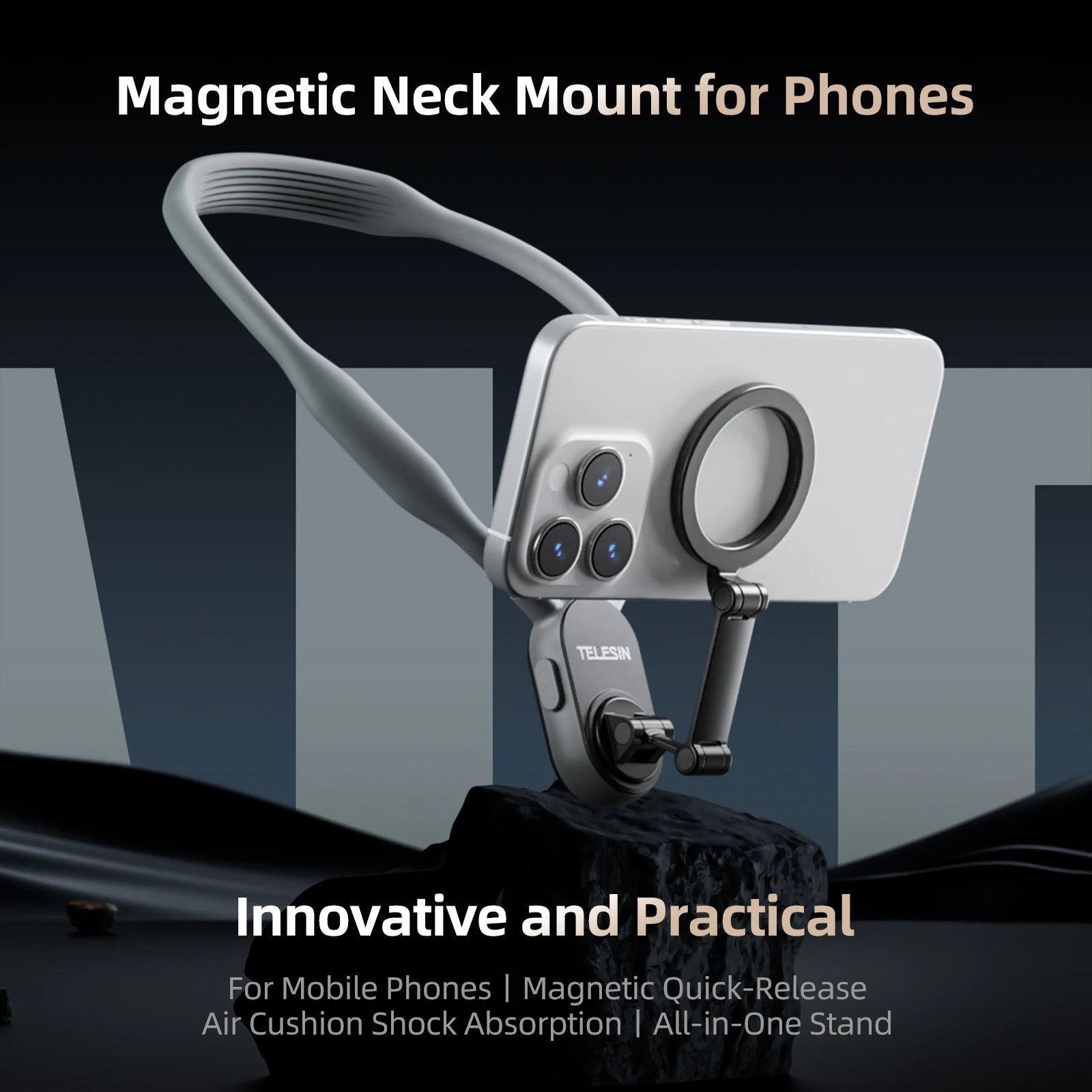TELESIN Silicone Magnetic Neck Mount Quick Release Phone Stand for Iphone Magasafe SAMSUNG HUAWEI XIAOMI Universal Phone Holder