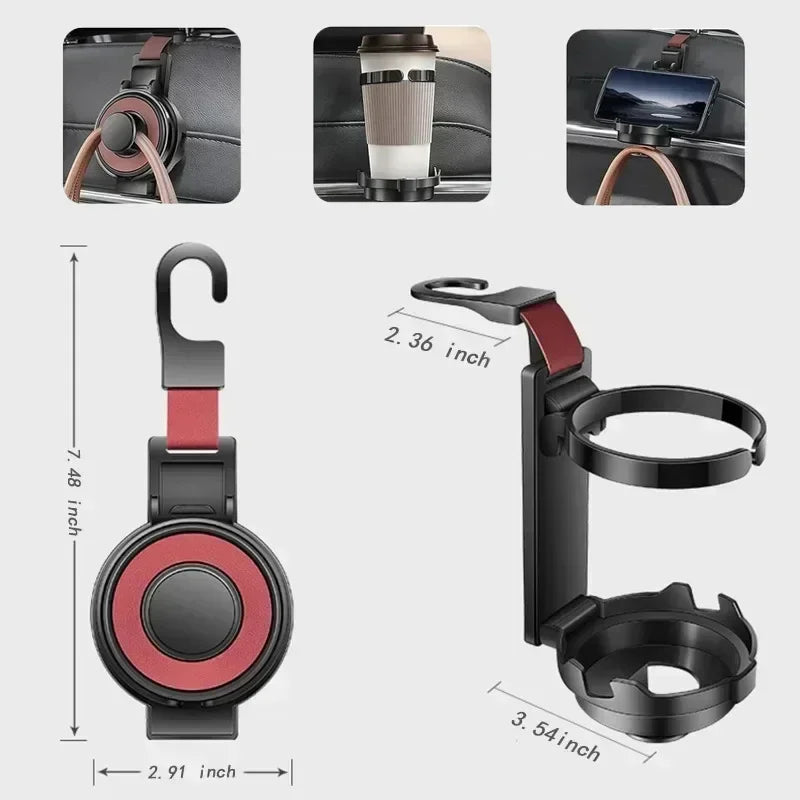 Foldable Multifunctional Hook for Car Seat Back with Car Purse Hook and Phone Holder Car Storage Hooks Hang Bags Cups and Phone