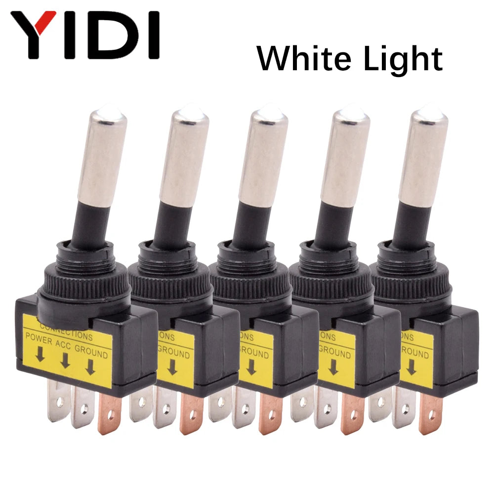 5/10pcs 12mm Auto Car LED Illuminated Toggle Switch ASW-15D SPST 2 Position 3pin ON OFF 12V 24V DC Red Green Blue Yellow White