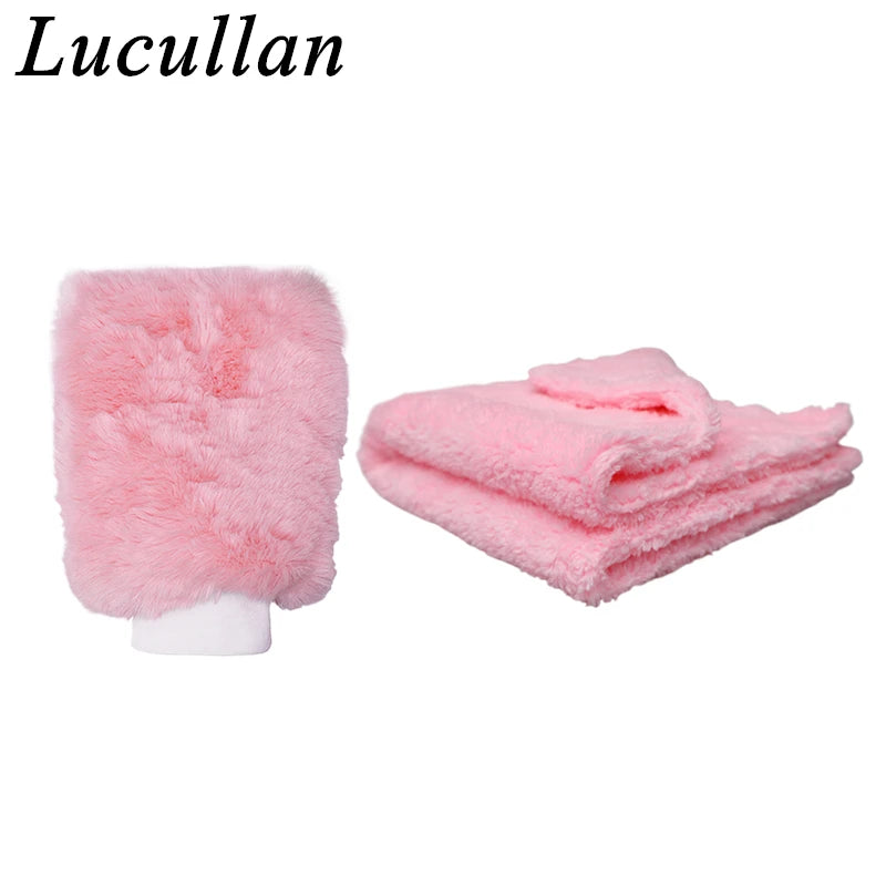 Lucullan Pink Synthetic Wool Wash Mitt Soft and Scratch-Free For Washing and Polishing
