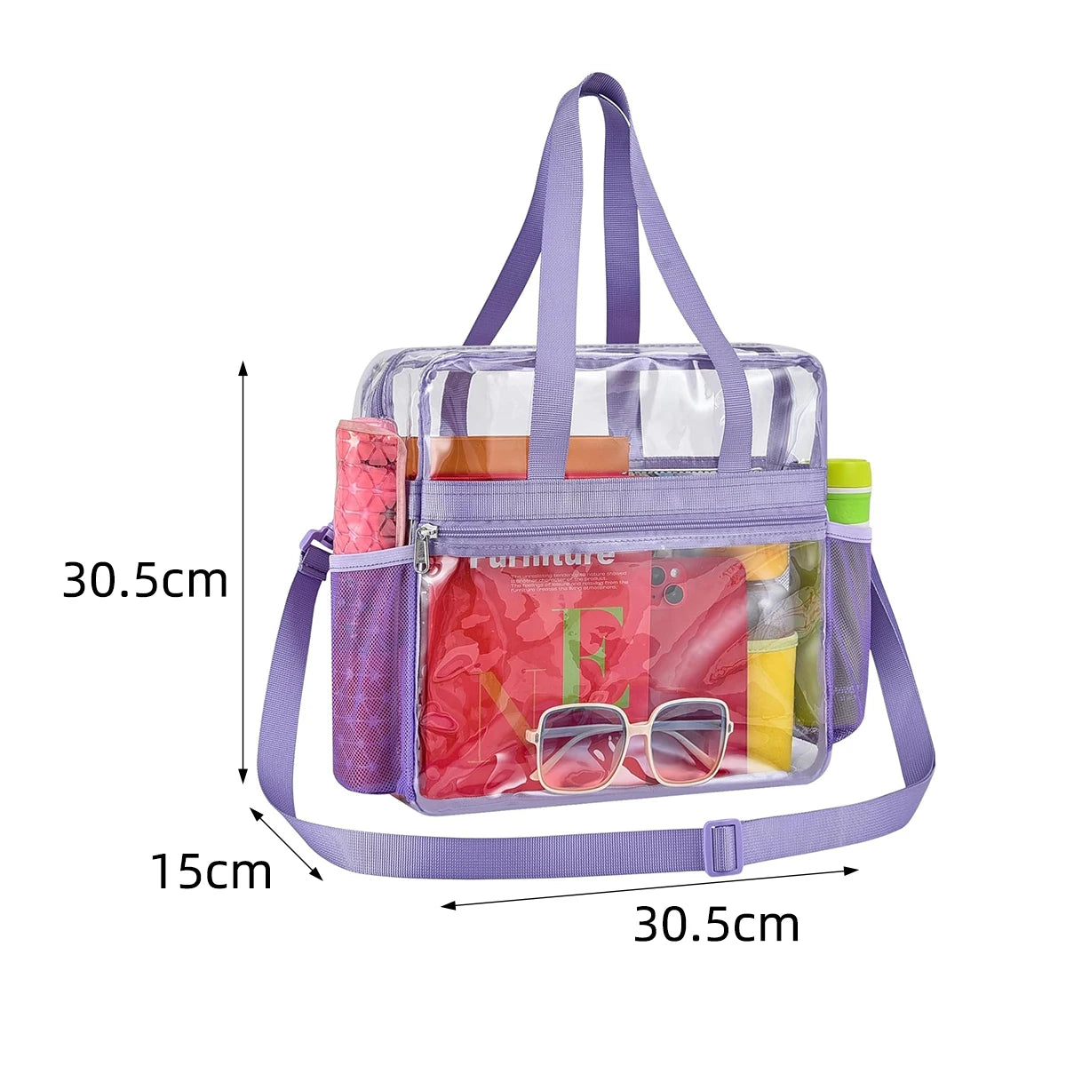 Pink Portable PVC Travel Bag for Concerts Sports Festivals,Large Capacity Transparent Design for Easy Organization and Washing