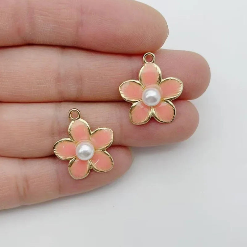10pcs bracelet necklace pendant DIY accessory material popular pink small flower alloy single pendant