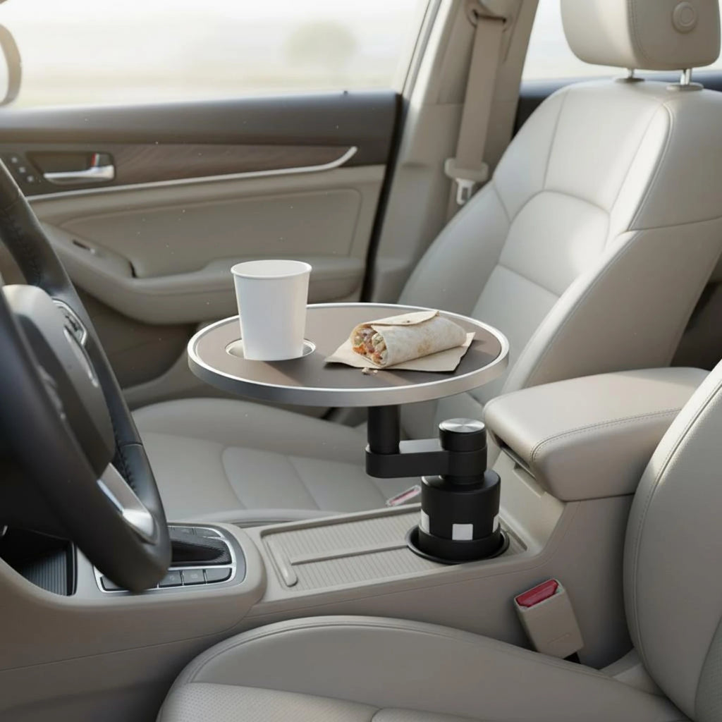 Front Seat Table 360-Degree Rotation Car Dining Tray Rotating Car Tray Multi-Functional Stable Support for Drivers, Road Journey