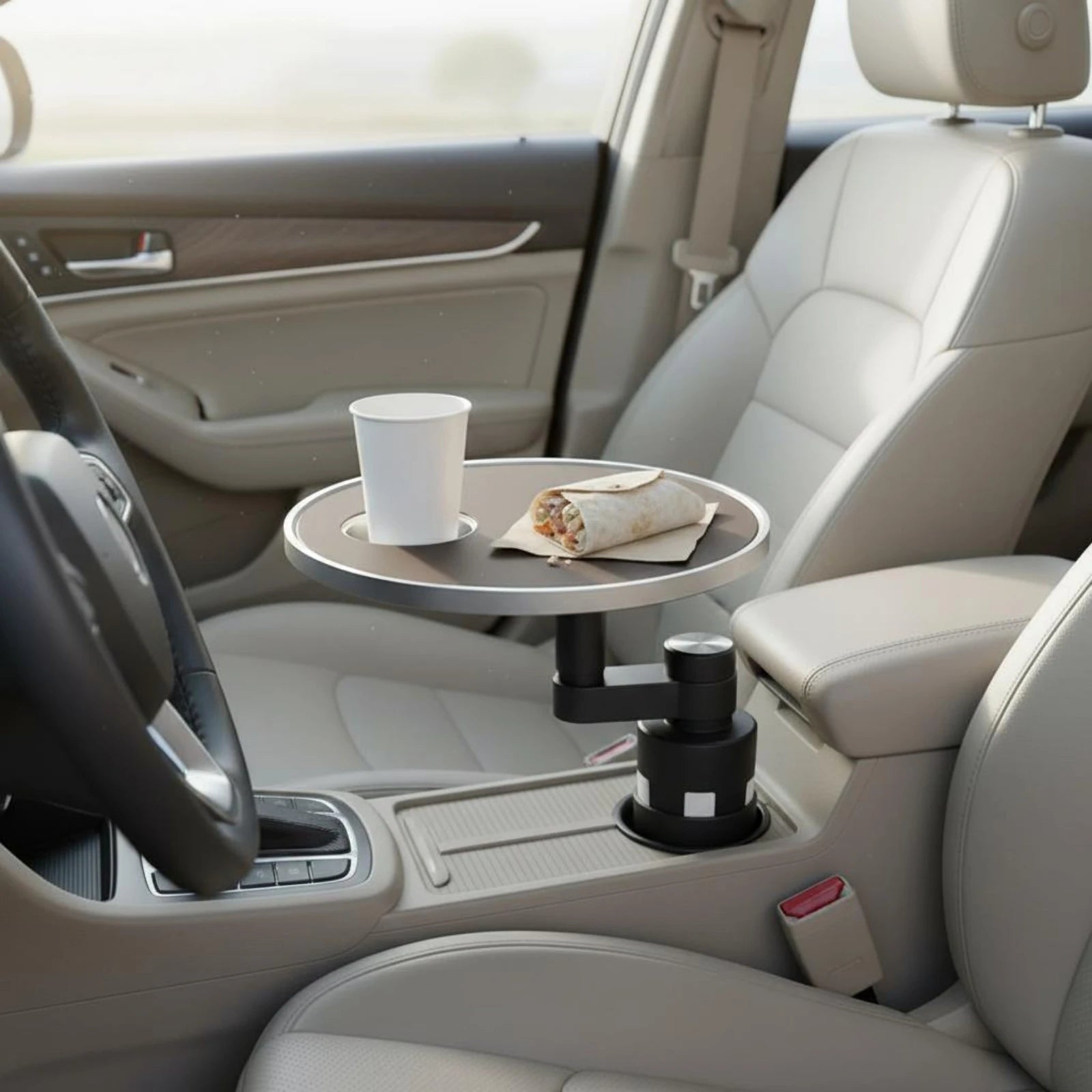 Front Seat Table 360-Degree Rotation Car Dining Tray Rotating Car Tray Multi-Functional Stable Support for Drivers, Road Journey
