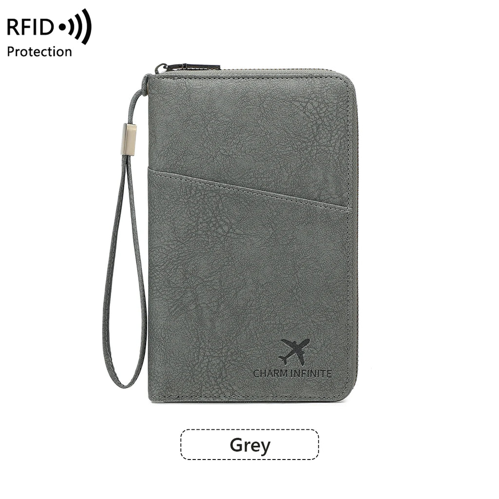 New Large Capacity RFID Anti-Magnetic Passport Holder with Zipper Multi-Function Travel Wallet for Documents And Tickets  Wallet
