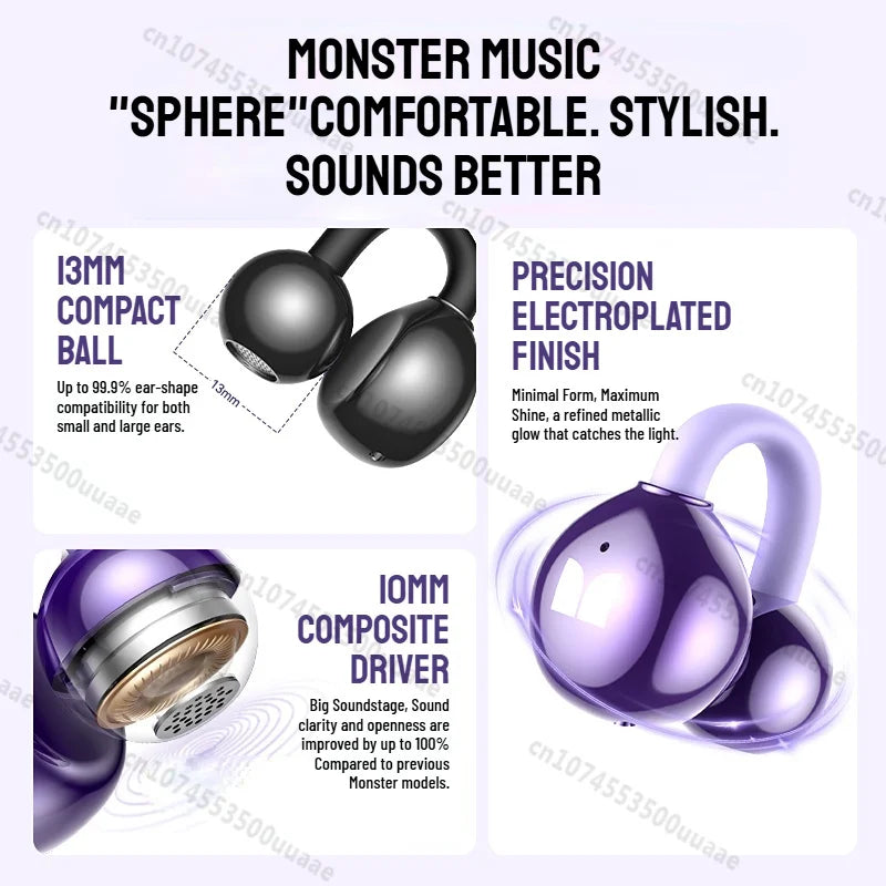 Monster Airclip AC730 OWS Ear Clip Headphones 360° Stereo Sound Bluetooth 6.0 Wireless Earphone Clear Call TWS Wireless Earbuds