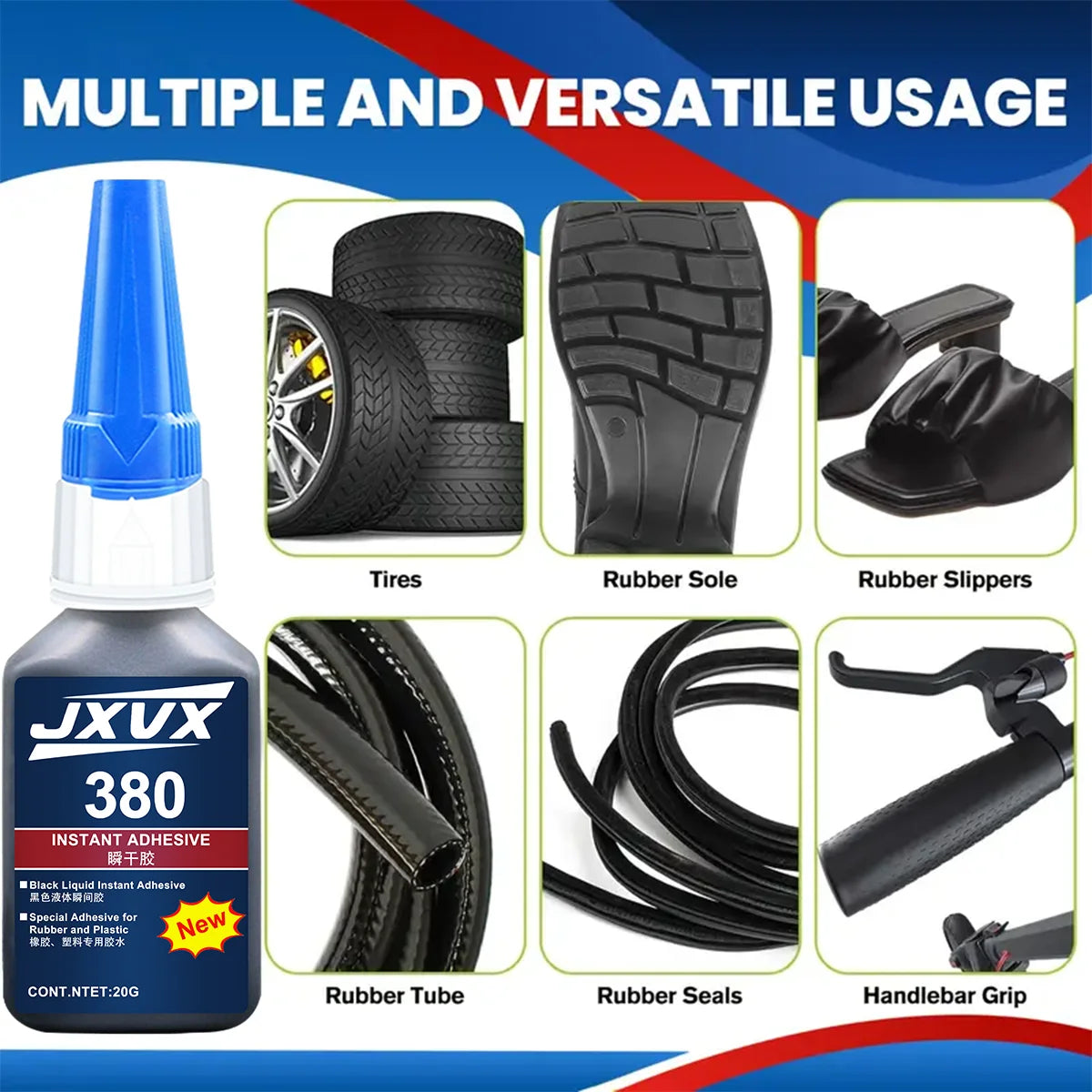 380/495 Black Super Strong Rubber Glue Instant Quick-drying Black Cyanoacrylate 100% Original Adhesive Specially Formulated for Rubber, Leather, Tires, and Plastics Liquid Glue Tool 1-8PCS.