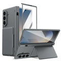Hinge Wallet Card Slot Bracket Phone Case for Samsung Galaxy Z Fold 5 6 7 8Ultra with Screen Glass Protect Film S Pen Slot Cover