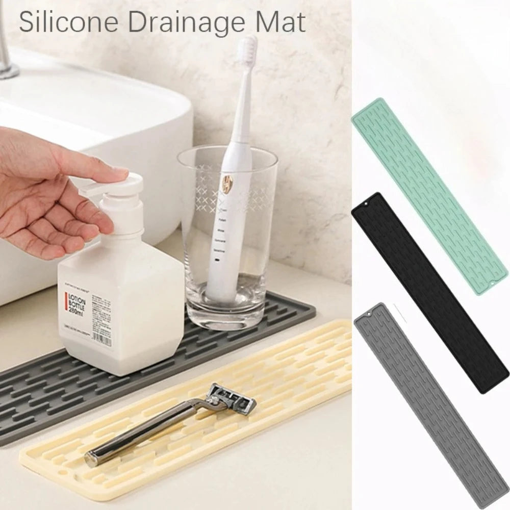1Pcs Silicone Faucet Mat Drip Protection Pads Kitchen Sink Narrow Nonslip Tray Sink Drain Pad Waterproof Home Bathroom Gadget