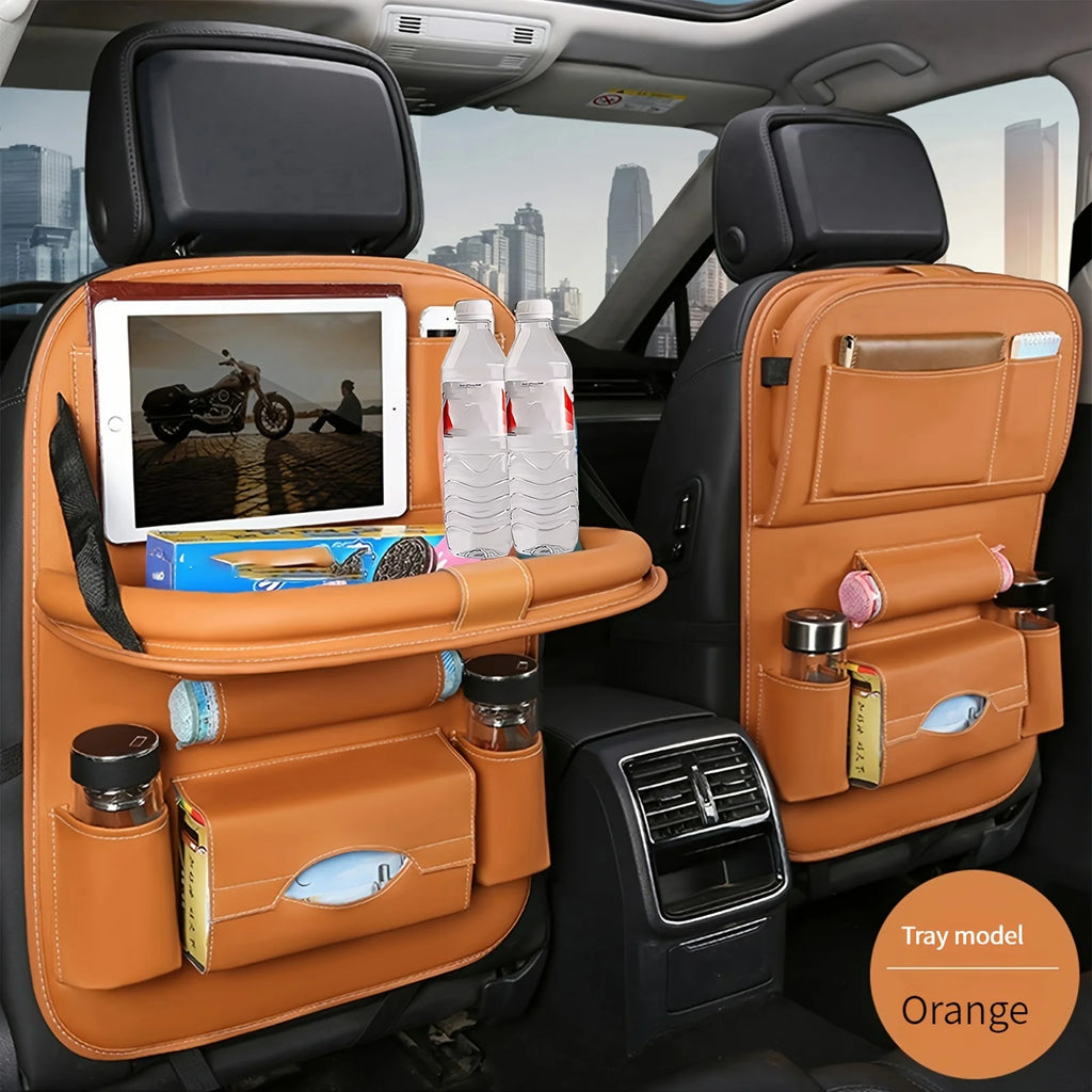 Upgrade Your Car with This Luxurious PU Leather Storage Bag and Tray - Perfect for Snacks and Toys