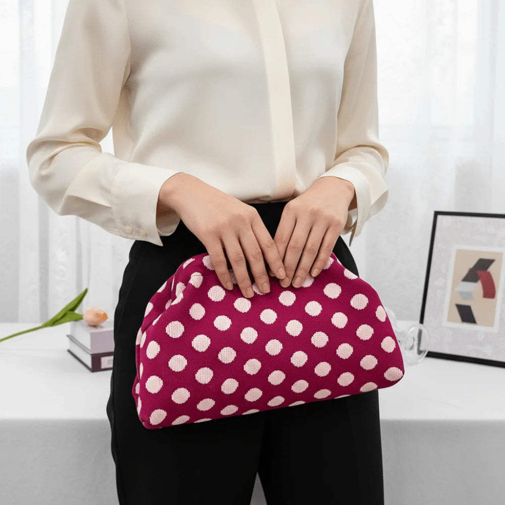 Casual Polka Dot Clutch Bag Portable Colorblock Dumpling Clutch Large Capacity Handbag Women