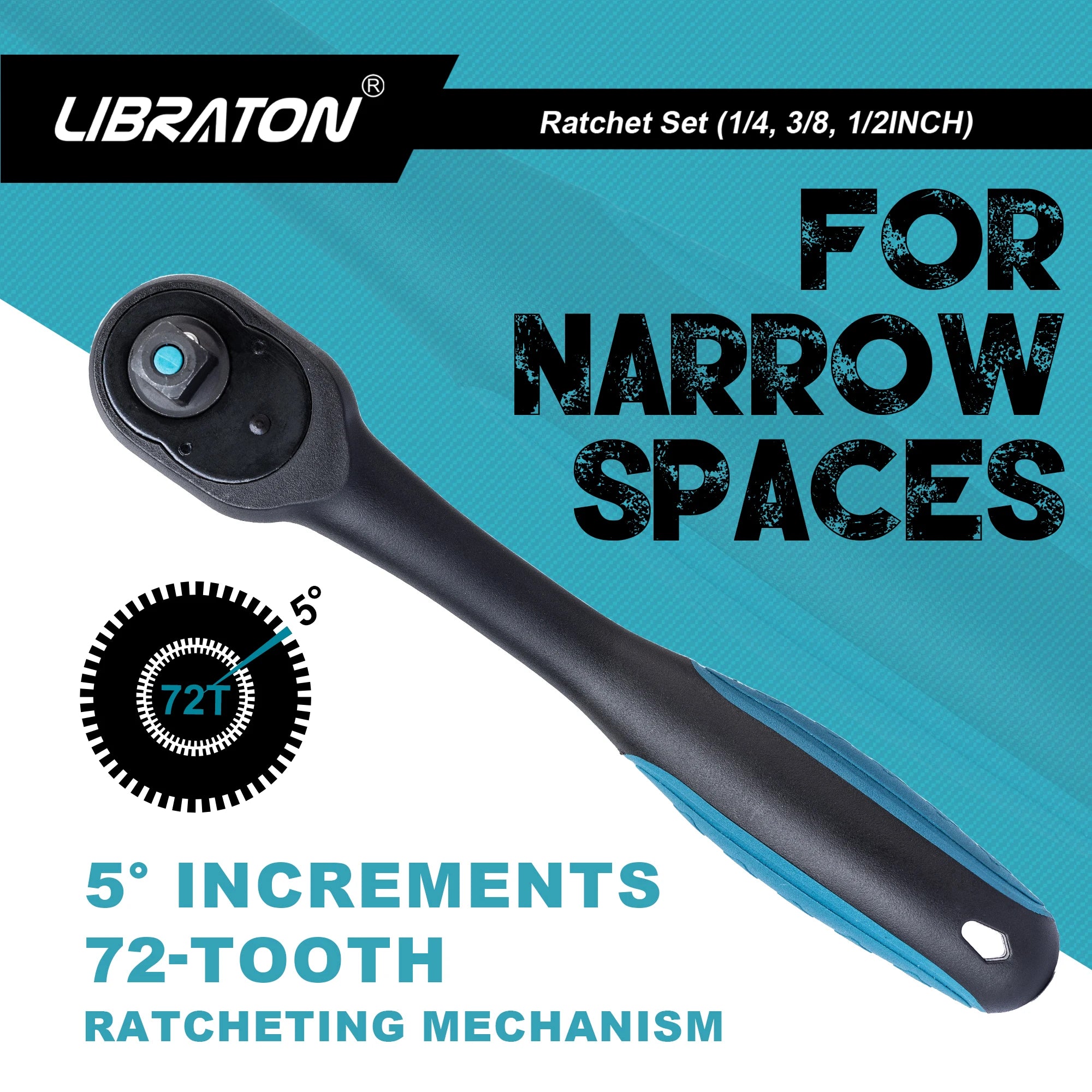 LIBRATON 1/4'' 3/8'' 1/2'' Drive Ratchet Wrench 72-Tooth Quick Release Reversible Ratchet Handle Auto Repair Tool Home DIY Tools