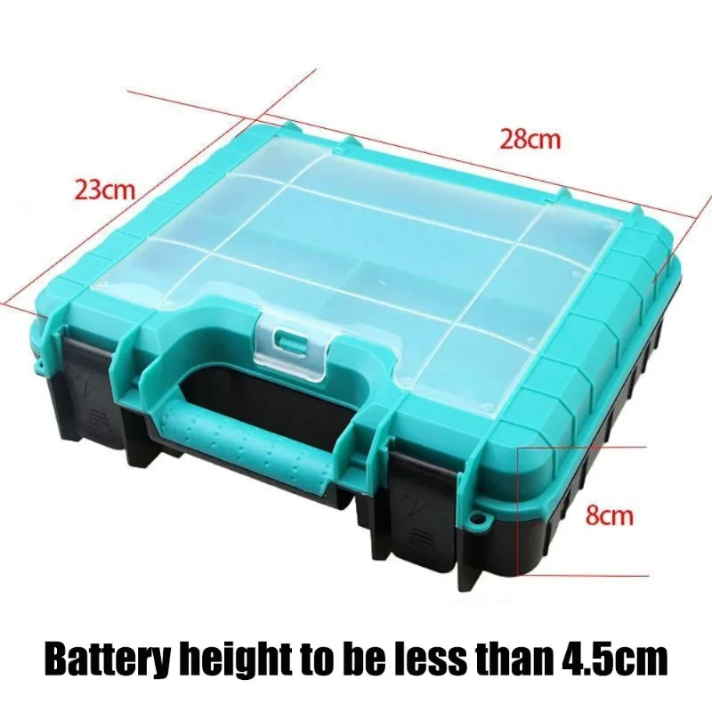 Heavy Duty Tool Case for Small Power Drill, 26x20cm Portable Organizer with Parts Box for 12V-21V Wrench, Durable Storage Caddy