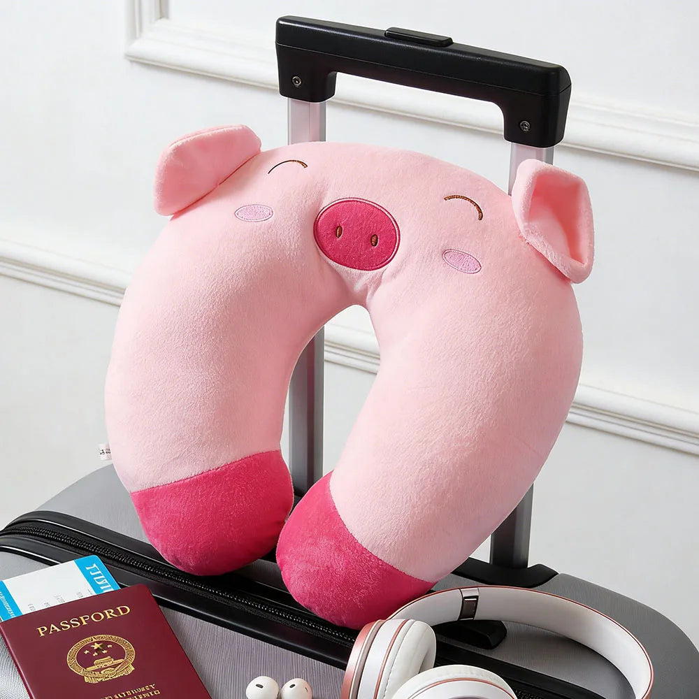 Pink Pig U-Shaped Travel Pillow Animal Plush Pillows,Body Rest Cushion Neck Pillow for Car Travel Neck Support Cushion