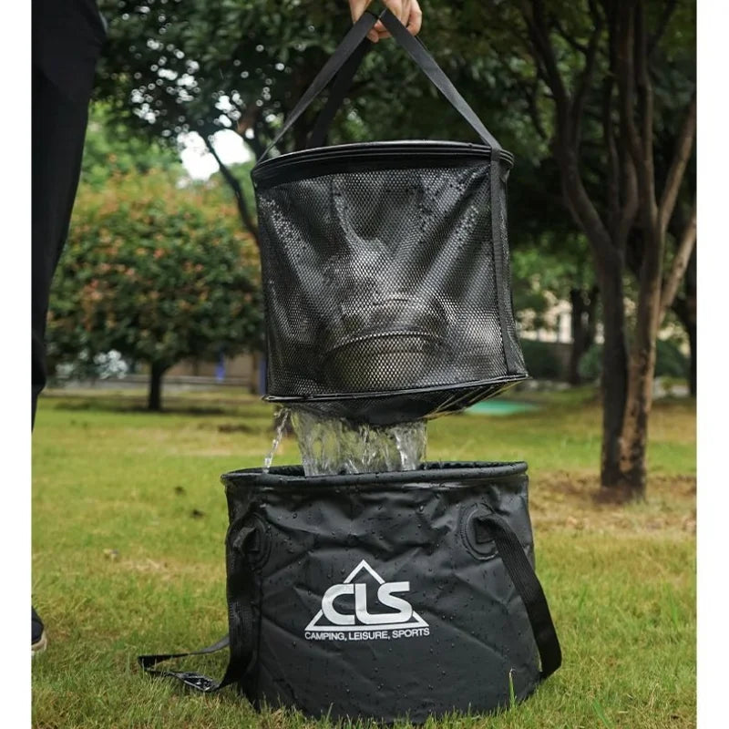 30L Foldable Camping Bucket Set 500D PVC Water Basin with Mesh Drying Basket Portable Outdoor Washing Camping Fishing Picnic