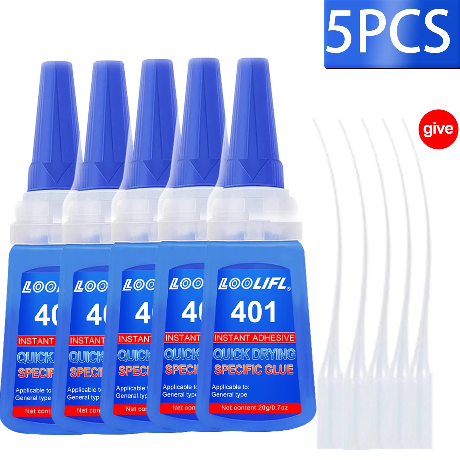 LOOLIFL 5PCS 401 Super Glue Extra Strong Quick Repair Glue Wood Rubber Metal Glass Cyanoacrylate Jewelry Adhesive Instant
