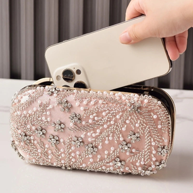 H3CB Stylish Beaded Wedding Purse Sparkling Embellishments Compact Lightweight Evening Bag Fashion Night Out Accessory Handbag