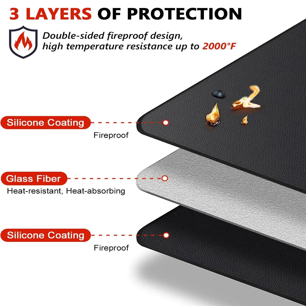 Outdoor BBQ Grill Fireproof Mat - Multi-use Reusable High Temperature Resistant Fire Pit Pad Lawn Protection Mat Flame Retardant