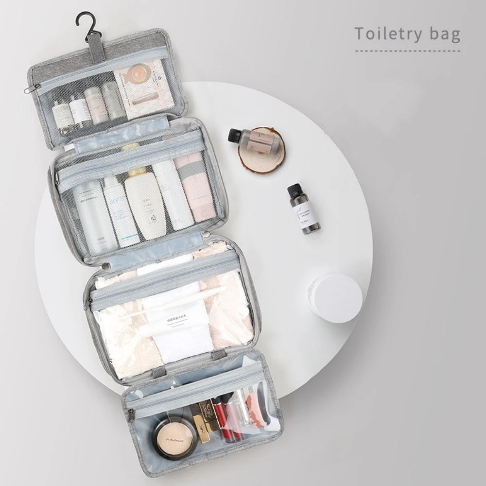 Large Capacity Travel Toiletries Bag with Hanging Hook Waterproof Bathroom Cosmetic Storage Bag Makeup Organizer Washbag