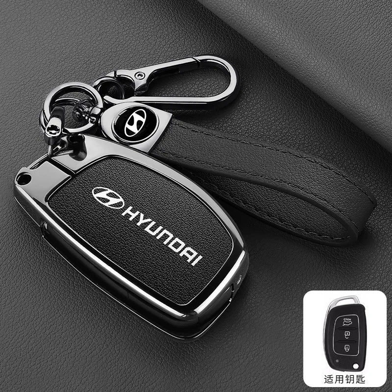 Zinc Alloy Leather Car Remote Key Case Cover For Hyundai Solaris Accent Tucson l10 l20 l30 IX35 Kia K2 K5 Rio Auto Accessories