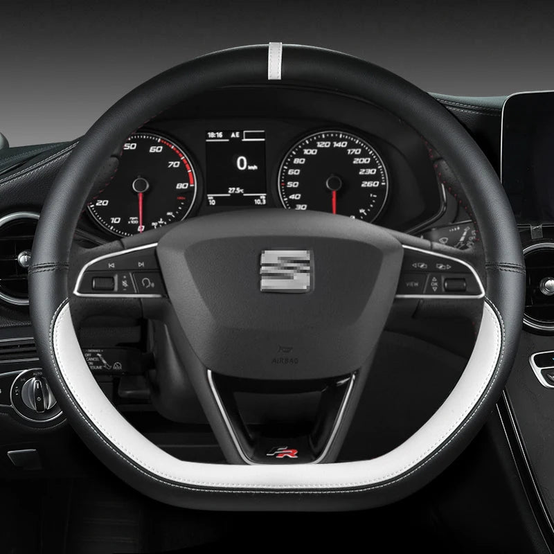 Microfiber Leather Car Steering Wheel Cover Non-Slip 38cm For Seat Tarraco Arona Ateca Ibiza Toledo Mii Leon Arosa Exeo ST FR