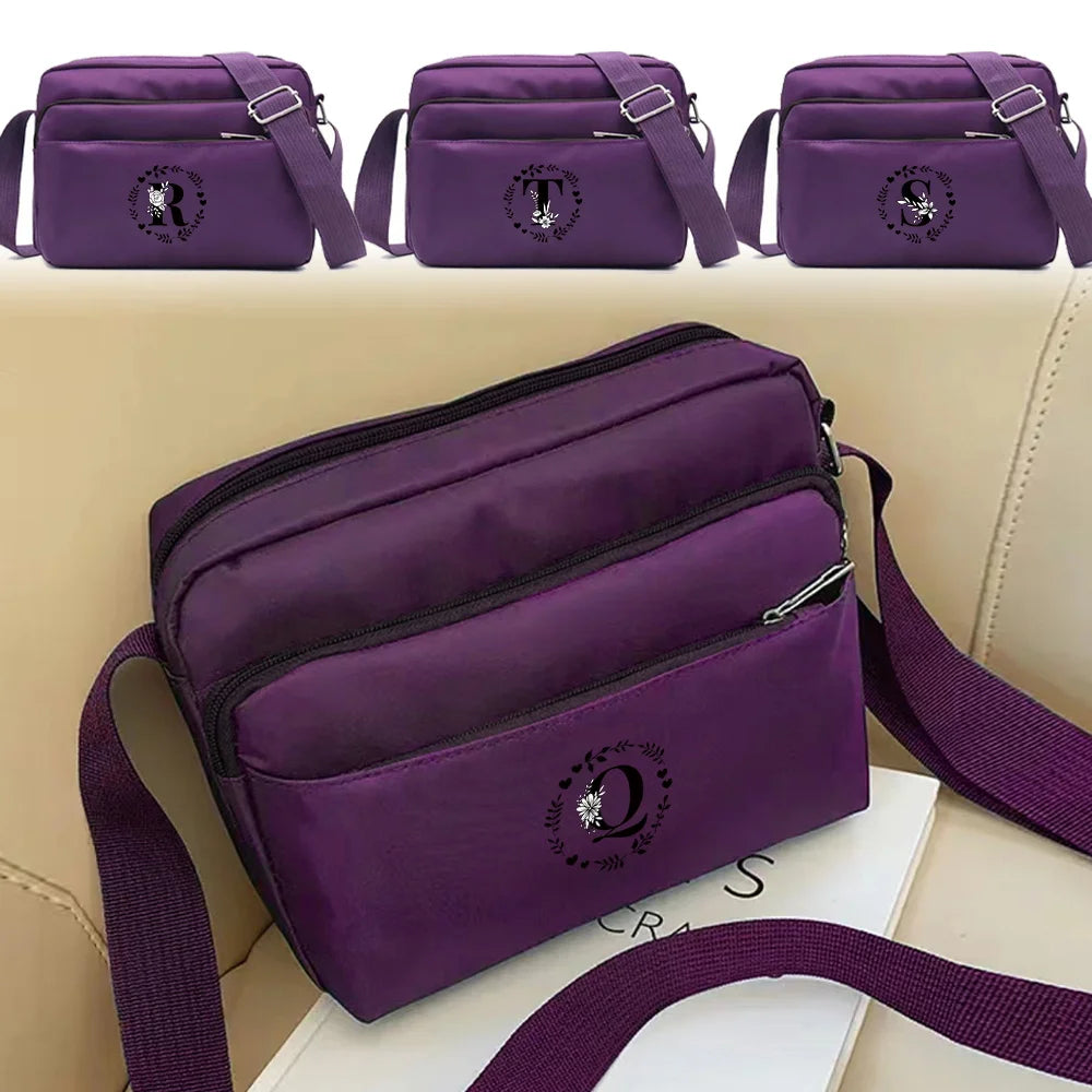 Purple One Shoulder Crossbody Bag Portable Commuting Large Capacity Simplicity Storage Bag Garland Letter Series Print Pattern