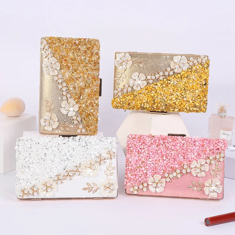 Sweet Pink Handbags Women Flower Clutch Evening Bags Luxury Wedding Purses Bridal Maid Prom Party Hand Bag Beading Pearl Purses