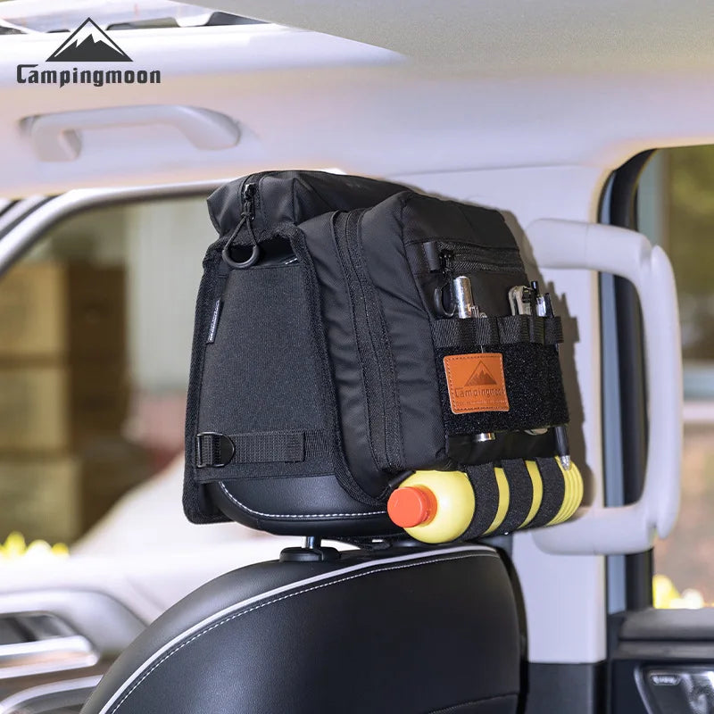CAMPINGMOON Cheap Black BK-PL Multi-functional Headrest Bag for Car Seating with Glasses Pocket and Built-in Storage Organizer