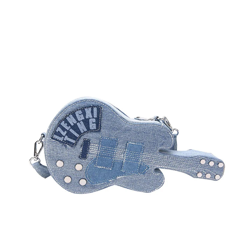 Export New Arrival Denim Guitar Bag, Indie Rock Grunge Shoulder Bag, Niche Fashion Statement, Instagram-Ready Unisex Purse